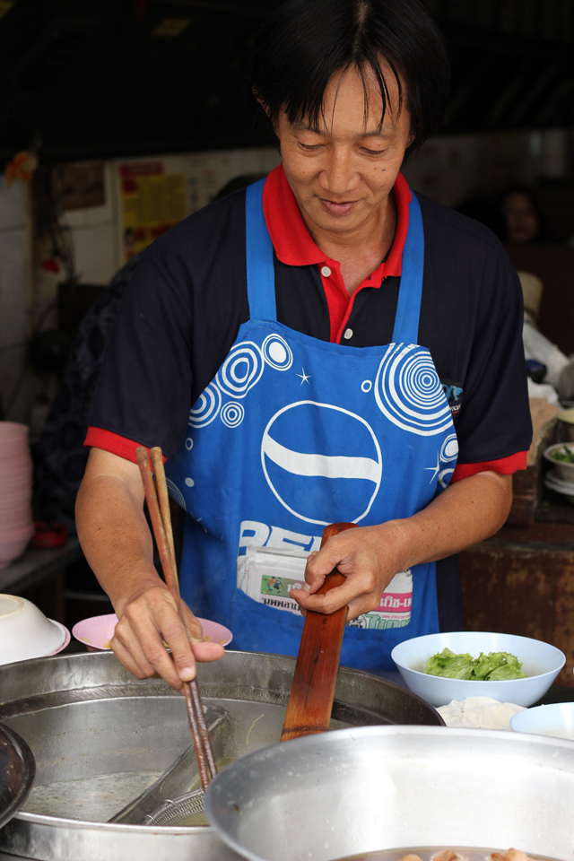 The master cooking the egg noodles