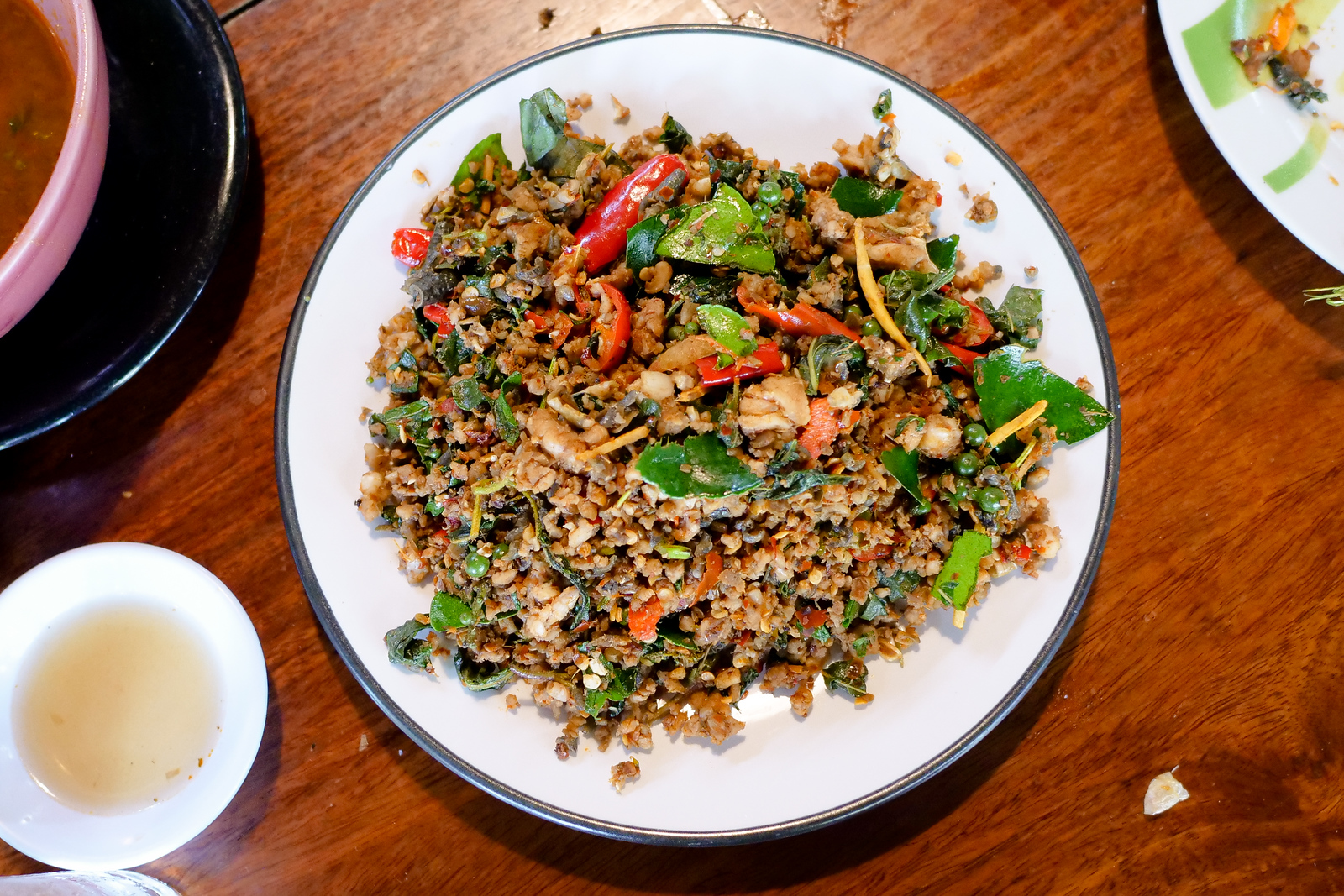 Pad Pet herb mixture fried with minced frog meat