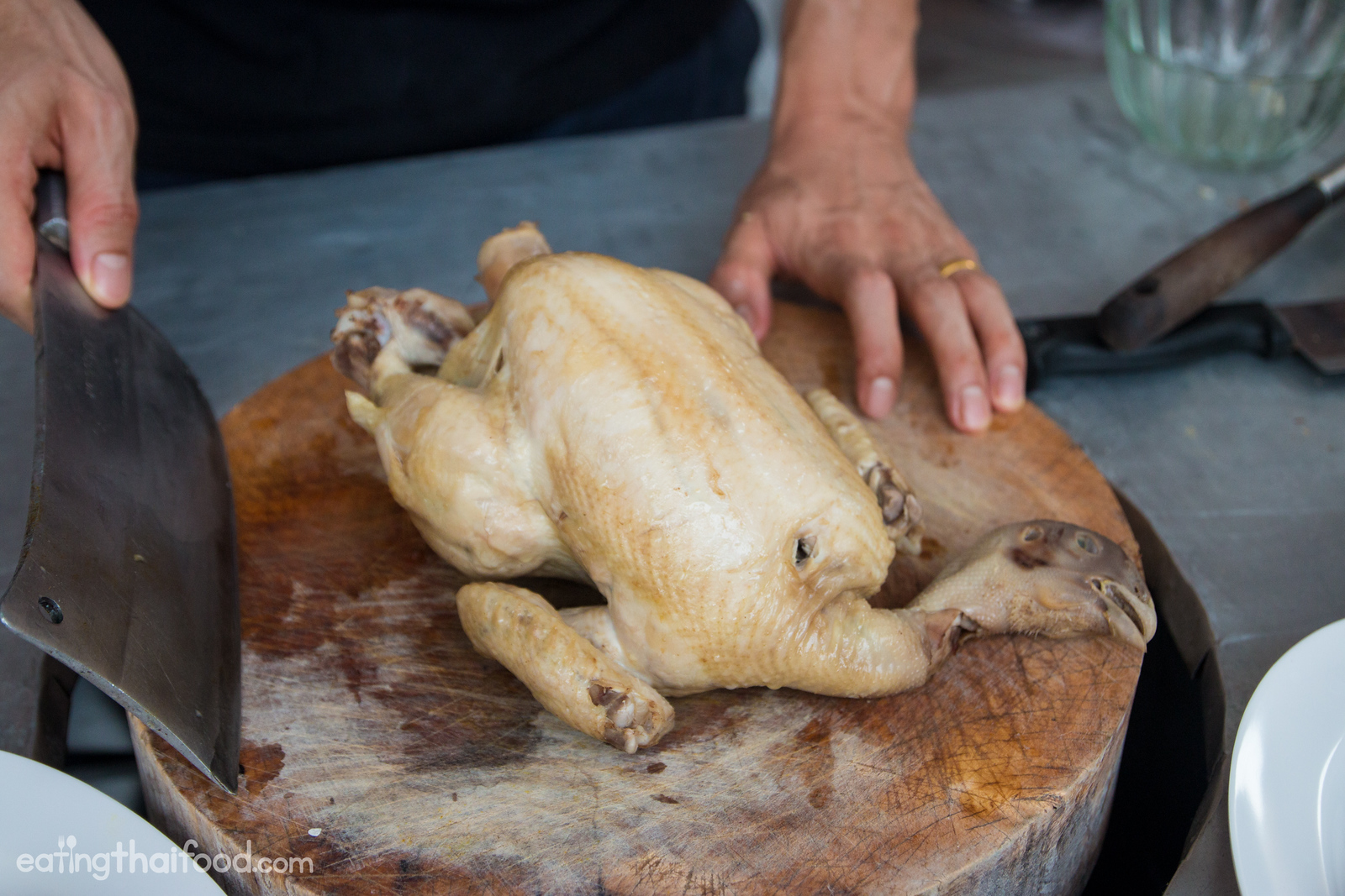 Cutting up the chicken